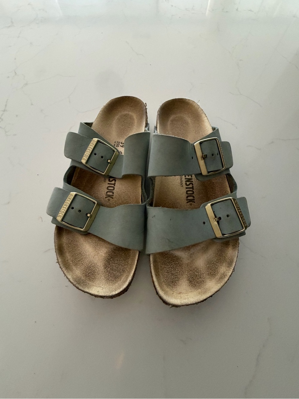 Birkenstock Arizona Double Strap Sandals in Pale Blue with Silver Buckles - Picture 7 of 7